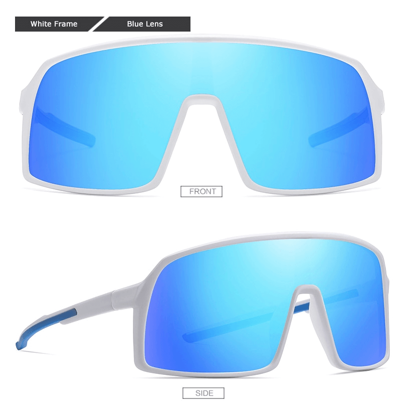 White frame blue lens sports goggles UV400 windproof fashion eyewear front and side view